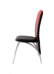 DUNA CHAIR IN BLACK AND RED FAUX LEATHER WITH SILVER FEETS MEASURING 42X40X104CM