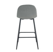 SCANDINAVIAN BAR STOOL WOTH BLACK METAL LEGS IN GREY VELEVT.