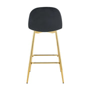 SCANDINAVIAN BAR STOOL WITH GOLD LEGS IN BLACK VELEVT.