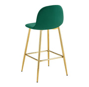 SCANDINAVIAN BAR STOOL WITH GOLD LEGS IN GREEN VELEVT.