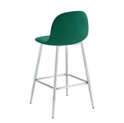 SCANDINAVIAN BAR STOOL WITH SILVER LEGS IN GREEN VELEVT.