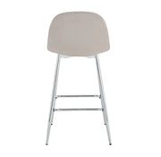 SCANDINAVIAN BAR STOOL WITH SILVER LEGS IN TAUPE VELEVT.
