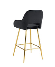 ATHENA BAR STOOL WITH GOLD LEGS IN BLACK VELVET.