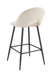 TEDDY BAR STOOL WITH BLACK METAL LEGS IN BEIGE VELVET.