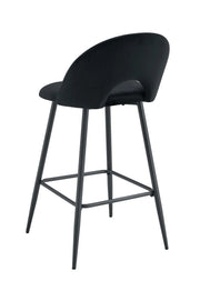 TEDDY BAR STOOL WITH BLACK METAL LEGS IN BLACK VELVET.