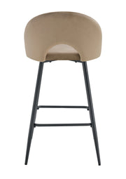 TEDDY BAR STOOL WITH BLACK METAL LEGS IN TAUPE VELVET.