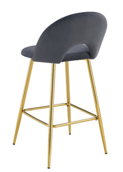 TEDDY BAR STOOL WITH GOLD LEGS IN ANTHRACITE VELVET.