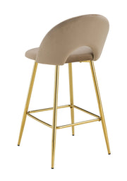 TEDDY BAR STOOL WITH GOLD LEGS IN TAUPE VELVET.