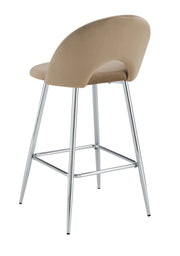 TEDDY BAR STOOL WITH SILVER LEGS IN TAUPE VELVET.