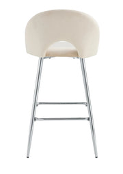 TEDDY BAR STOOL WITH SILVER LEGS IN BEIGE VELVET.