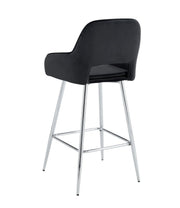 ATHENA BAR STOOL WITH SILVER LEGS IN BLACK VELVET.