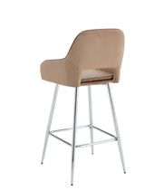 ATHENA BAR STOOL WITH SILVER LEGS IN TAUPE VELVET.