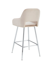 ATHENA BAR STOOL WITH SILVER LEGS IN BEIGE VELVET.