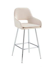 ATHENA BAR STOOL WITH SILVER LEGS IN BEIGE VELVET.