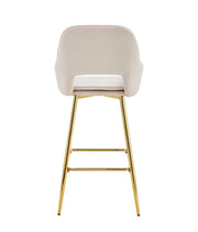 ATHENA BAR STOOL WITH GOLD LEGS IN BEIGE VELVET.