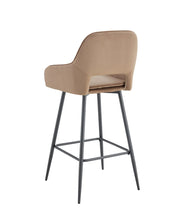 ATHENA BAR STOOL WITH BLACK METAL LEGS IN TAUPE VELVET.