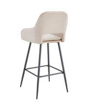 ATHENA BAR STOOL WITH BLACK METAL LEGS IN BEIGE VELVET.