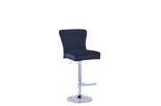 GABRIELLE BAR STOOL WITH SILVER LEGS IN BLACK VELVET ALSO UP AND DOWN . MEASUIRING 46X40X96-117CM