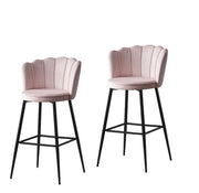 NYMPHEA BAR STOOL WITH BLACK METAL LEGS IN PINK VELVET .MEASURING 46X43X97CM