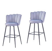 NYMPHEA BAR STOOL WITH BLACK METAL LEGS IN SILVER VELVET .MEASURING 46X43X97CM