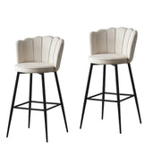 NYMPHEA BAR STOOL WITH BLACK METAL LEGS IN OFF WHITE/BEIGE VELVET .MEASURING 46X43X97CM