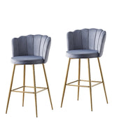 NYMPHEA BAR STOOL WITH GOLD LEGS IN SILVER VELVET .MEASURING 46X43X97CM