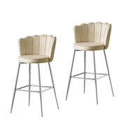 NYMPHEA BAR STOOL WITH SILVER LEGS IN BEIGE VELVET .MEASURING 46X43X97CM