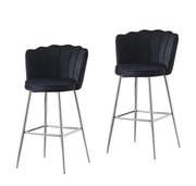 NYMPHEA BAR STOOL WITH SILVER LEGS IN BLACK VELVET .MEASURING 46X43X97CM