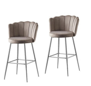 NYMPHEA BAR STOOL WITH SILVER LEGS IN MOCHA VELVET .MEASURING 46X43X97CM