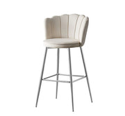 NYMPHEA BAR STOOL WITH SILVER LEGS IN OFF WHITE/BEIGE VELVET .MEASURING 46X43X97CM