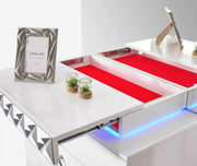 ALIANCE DRESSING TABLE WITH WHITE AND GREY COLOR WITH LIGHT WITH 3 DRAWERS TABLE AND MIRROR .MEASURING 116X46X77CM