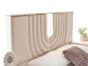 ATLANTIS BED IN BEIGE AND GOLD FINISH WITH ELEGANT DESIGN WITH SMALL MIRROR ON HEAD BOARD.MEASURING 160X200CM