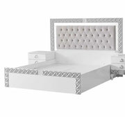 ALLIANCE BED IN WHITE AND SILVER COLOR WITH VELVET ON HEADBOARD .MEASURING 160X200CM.WITHOUT MATRESS.WITH SOMMIER,CANAPE
