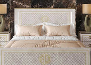 GUCCI BED IN BEIGE AND GOLD DESIGN MEASUIRNG 160X200CM.WITHOUT MATRESS.WITH SOMMIER,CANAPE
