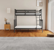 BATNA WOODEN BUNK BED 2+1 IN GREY METAL WITH MEASURING 90X190 CM + 140X190CM WITHOUT MATRESS.