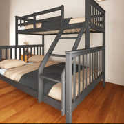 BATNA WOODEN BUNK BED 2+1 IN GREY METAL WITH MEASURING 90X190 CM + 140X190CM WITHOUT MATRESS.