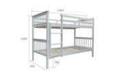 BATNA WOODEN BUNK BED 1+1 WHITE MEASURING 90X190CM WITHOUT MATRESS.