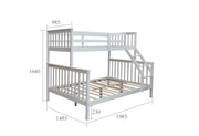 BATNA WOODEN BUNK BED 2+1 IN WHITE WITH MEASURING 90X190 CM + 140X190CM WITHOUT MATRESS.