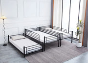 THREE SEPARABLE BUNK BED IN BLACK METAL MEASUIRNG 90X190+90X190+90X190CM .WITHOUT MATRESS.