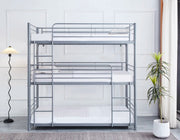 THREE BUNK BED IN GREY METAL MEASURING 90X190 + 90X190 +90X190CM.WIYHOUT MATRESS.