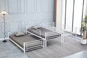 THREE BUNK BED IN WHITE METAL MEASURING 90X190 + 90X190 +90X190CM.WIYHOUT MATRESS.