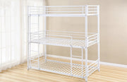 THREE BUNK BED IN WHITE METAL MEASURING 90X190 + 90X190 +90X190CM.WIYHOUT MATRESS.