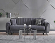 PALERMO SOFA SET IN 3+2+1 IN GREY VELVET WITH SILVER FINISH WITH CUSHIONS.