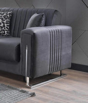 PALERMO SOFA SET IN 3+2+1 IN GREY VELVET WITH SILVER FINISH WITH CUSHIONS.