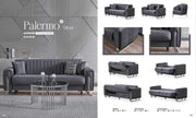PALERMO SOFA SET IN 3+2+1 IN GREY VELVET WITH SILVER FINISH WITH CUSHIONS.