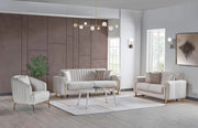 PALERMO SOFA SET IN 3+2+1 IN BEIGE VELVET WITH GOLD FINISH WITH CUSHIONS.