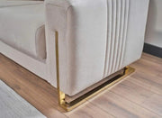 PALERMO SOFA SET IN 3+2+1 IN BEIGE VELVET WITH GOLD FINISH WITH CUSHIONS.