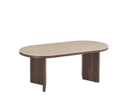PAGE COFFEE TABLE WITH MDF BASE IN WALNUT EFFECT ,MATTE TRAVERTINE CERAMIC TOP MEASURING 120X60X45CM