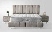 ALISSA BED IN BEIGE FABRIC WITH CANAPE AND WITHOUT MATRESS WITH ELEGANT DESIGN.MEASURING 140X190CM