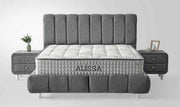 ALISSA BED IN GREY FABRIC WITH CANAPE AND WITHOUT MATRESS WITH ELEGANT DESIGN.MEASURING 140X190CM